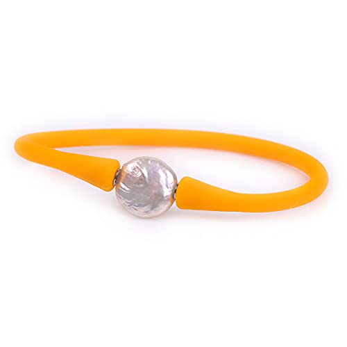 Gem-Inside 13 mm echte Münzperle Brautjungfer orange stapelbar Silikon Gummi Stretch Süßwasser-Zuchtperlen Schmuck Armbänder für Frauen 17,8 cm von GEM-INSIDE CREATE YOUR OWN FASHION