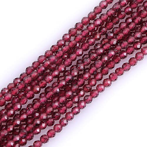 Gem-Inside 2 mm dunkelroter Granat, natürlicher Edelstein, facettiert, rund, Halbedelstein, lose Rocailles, für Schmuckherstellung, 38,1 cm Strang von GEM-INSIDE CREATE YOUR OWN FASHION