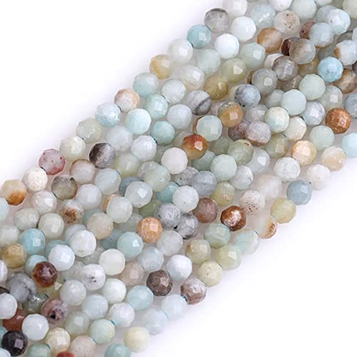 Gem-Inside 3 mm mehrfarbiger Amazonit, natürlicher Edelstein, facettiert, rund, Halbedelstein, lose Rocailles, für Schmuckherstellung, 38,1 cm Strang von GEM-INSIDE CREATE YOUR OWN FASHION