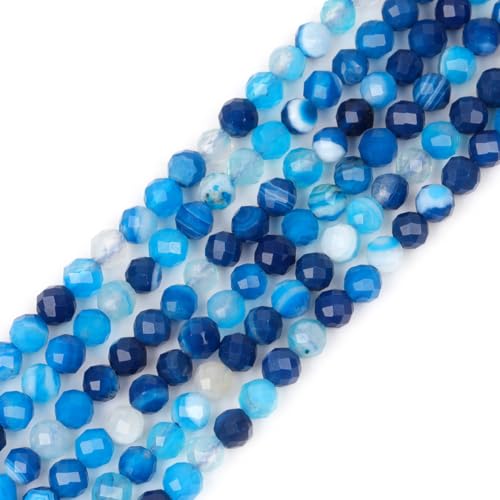 Gem-Inside 4 mm blau gebänderter Achat facettiert rund Halbedelstein Naturstein Perlen für Schmuckherstellung 38,1 cm Perlenstrang handgefertigt Bastelbedarf von GEM-INSIDE CREATE YOUR OWN FASHION