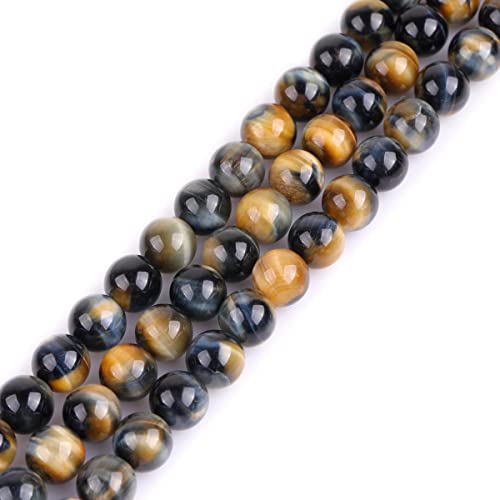 GEM-Inside Perlen aus Tigerauge, 10 mm, Gold, Blau, Tigerauge, rund, Halbedelstein, für Schmuckherstellung, 38,1 cm von GEM-INSIDE CREATE YOUR OWN FASHION
