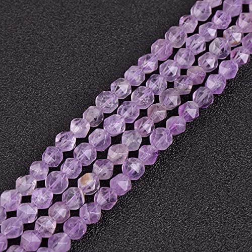 Gem-Inside natürliche 6 mm helle Amethyst Stein runde Edelsteine Halbedelsteine facettierte Perlen für Schmuckherstellung 38,1 cm Perlenstrang DIY Handarbeit Bastelbedarf (63 Stück/Strang) von GEM-INSIDE CREATE YOUR OWN FASHION