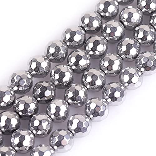 Gem-Inside natürliche 8 mm nicht-magnetische Silber Hämatit Stein facettierte runde Edelstein Halbedelsteine lose Perlen für Schmuckherstellung 38,1 cm Perlenstrang, DIY Handarbeitsbedarf von GEM-INSIDE CREATE YOUR OWN FASHION