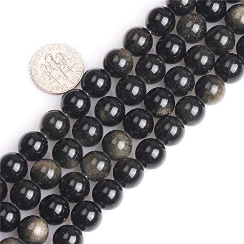 SHGbeads Golden Black Obsidian Natürliche Edelstein lose Perlen für Schmuckherstellung Rund 10 mm großes Loch 1,5 mm - 2 mm 38,1 cm von GEM-INSIDE CREATE YOUR OWN FASHION