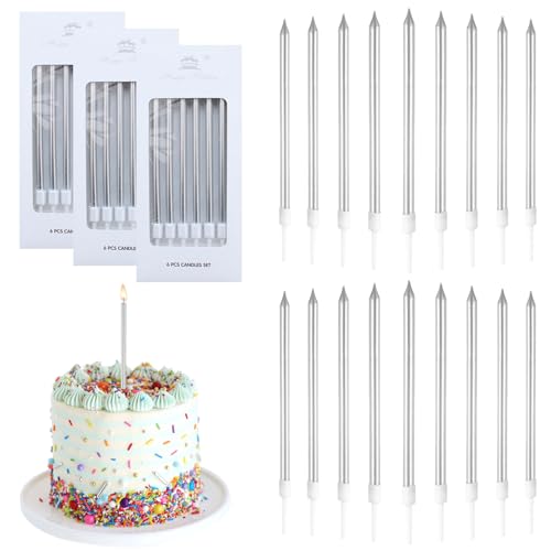 18 Stück Geburtstagskerzen für Torte,Lange Geburtstagskerze mit Haltern, Kerzen Geburtstag für Kinder & Erwachsene, Ideal für Dekorative Geburtstagstorte, Hochzeitsparty, Abschlussfeier (Silber) von GEMMAHW