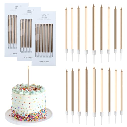 18 Stück Geburtstagskerzen für Torte,Lange Geburtstagskerze mit Haltern, Kerzen Geburtstag für Kinder & Erwachsene, Ideal für Dekorative Geburtstagstorte, Hochzeitsparty, Abschlussfeier (Champagner) von GEMMAHW