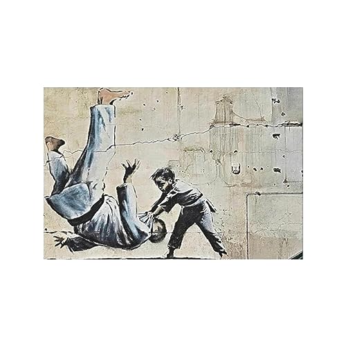 Boy Beat Rival Gerahmtes Leinwand Druck Wandbild Banksy Leinwand-Wandkunst, Graffiti-Kunst Gerahmtes Leinwand Druck Wandbild Judo Street Art, inspirierende Bilder, Leinwanddrucke, 30 x 40 cm Rahmen von GEMMII
