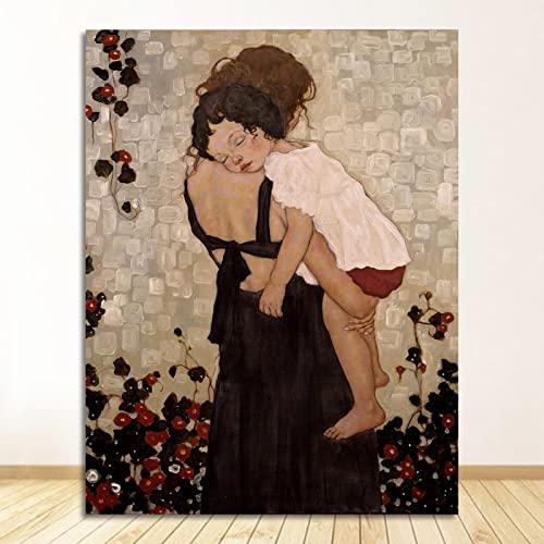 Druck auf Leinwand, Eine Mutter hält ein Kind, Gemälde auf Leinwand, Wandkunstdrucke für Schlafzimmerdekoration, Gemälde von Gustav Klimt, Poster, 80 x 120 cm, rahmenlos von GEMMII