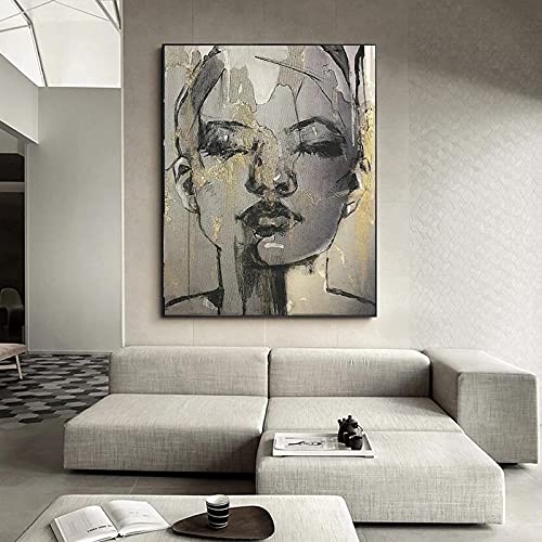 Face Black Leinwandbild XXL Figur Gemälde Poster und Drucke Wandkunst Bilder für Wohnzimmer Home Wanddekoration Kunstwerke 80x122cm Rahmenlos von GEMMII