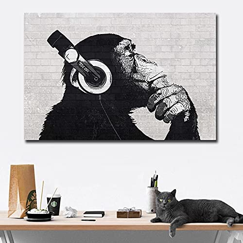 GEMMII 1 Stück abstrakte Tier-DJ-Affen-Ölgemälde auf Leinwand, Poster und Drucke, modulare Wandkunst, Bilder, Wohnzimmerdekoration, ohne Rahmen, 60 x 75 cm, rahmenlos von GEMMII