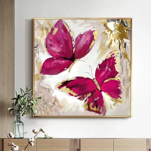 GEMMII Abstraktes Rosenrot mit goldenen Schmetterlingen Druck auf Leinwand, Gemälde auf Leinwand, Wandkunst, Bild, Poster für Wohnzimmerdekoration, 40 x 40 cm, rahmenlos GEMMII Abstraktes Rosenrot mit goldenen Schmetterlingen Druck auf Leinwand, Gemälde auf Leinwand, Wandkunst, Bild, Poster für Wohnzimmerdekoration, 40 x 40 cm, rahmenlos von GEMMII