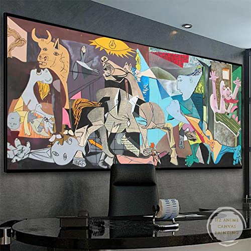 GEMMII Berühmtes Picasso-Guernica-Leinwandgemälde, modernes abstraktes Poster und Drucke, Picasso-Wandkunst, Bürodekoration, Bilder, 60 x 120 cm, rahmenlos von GEMMII