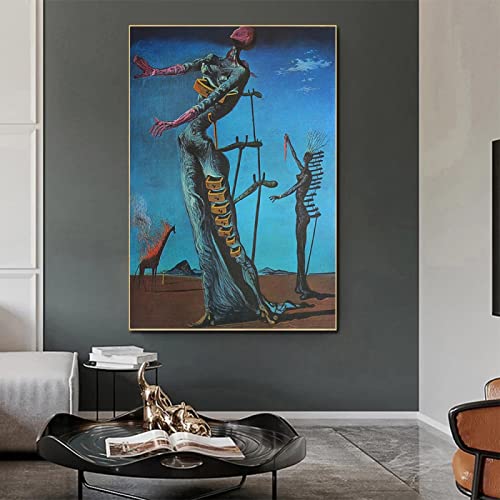 GEMMII Druck auf Leinwand Salvador Dali Die brennende Giraffe, Leinwand, Wandkunst, Surrealismus, berühmte Gemälde, Reproduktion, Poster, Dekor, 80 x 120 cm, rahmenlos von GEMMII