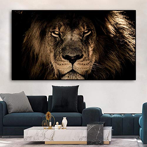 GEMMII Leinwandbild XXL Braun Afrikanischer Löwenkopf Leinwand Gemälde Wandkunst Poster und Drucke Tiere Löwen Kunstbilder Für Kunstwerke 60x120cm Rahmenlos von GEMMII