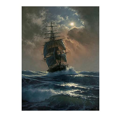 GEMMII Piratenschiff-Malerei, Wandkunst, Vintage-Segelschiffe, Poster, Bootfahren, Druck, Wandkunst, Bild, Bürodekoration, 29,7 x 42 cm, rahmenlos von GEMMII