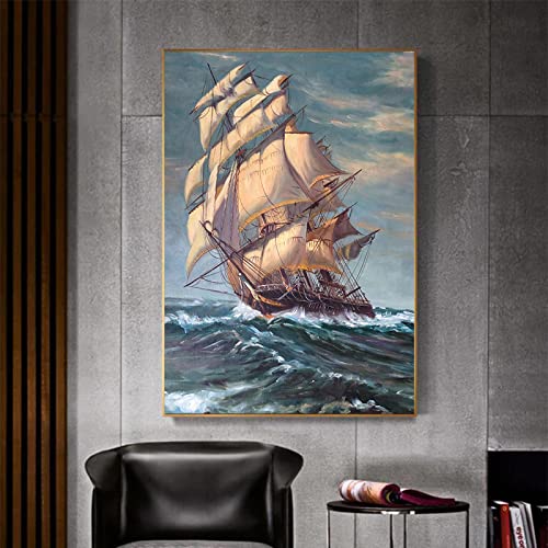 GEMMII Retro-Bootsgemälde auf Leinwand, Schiff, Meereslandschaft, Poster, Landschaft, Segelboot, Wandkunst, Bilder für Heimdekoration, 70 x 100 cm, rahmenlos GEMMII Retro-Bootsgemälde auf Leinwand, Schiff, Meereslandschaft, Poster, Landschaft, Segelboot, Wandkunst, Bilder für Heimdekoration, 70 x 100 cm, rahmenlos von GEMMII