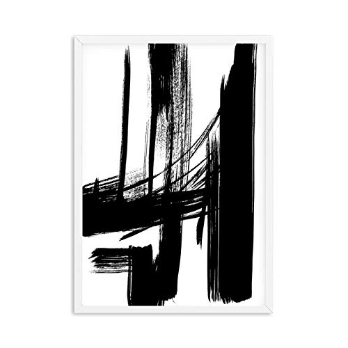 GEMMII Schwarz-weiße minimalistische Wandkunst, Leinwand Druck Wandbild XXL, Abstrakte Leinwand, Pinselstriche, Poster, Linien, Bilder, Heimdekoration, 80 x 120 cm, rahmenlos von GEMMII