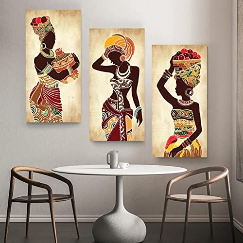 GEMMII Wandbilder XXL African Black Woman Painting Ethnic Art Poster for Living Room Decoration Home Wall Paintings Picture 40x60cmx3 Rahmenlos von GEMMII