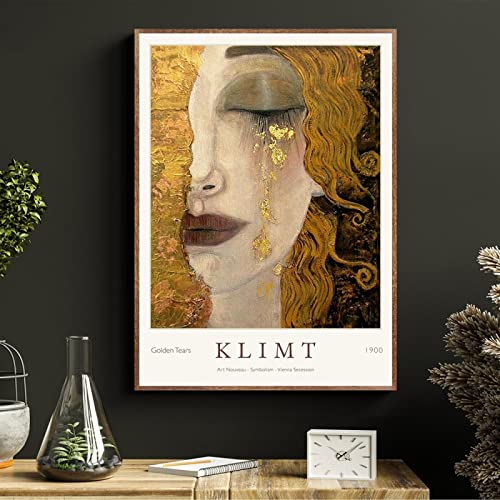 Gustav Klimt Golden Tears And Red Lips Druck auf Leinwand Berühmtes Ausstellungsposter, Reproduktion, Wandkunst, Dekoration, Bild, 50 x 75 cm, rahmenlos von GEMMII
