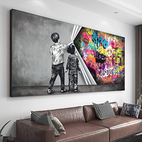 Hinter der Wand, abstrakte Graffiti-Kunst, Banksy, Leinwandgemälde, Kunstwerk, Straßenkunst, Wandgemälde, Poster, Drucke, Heimdekoration, XXL, 60 x 120 cm, rahmenlos von GEMMII