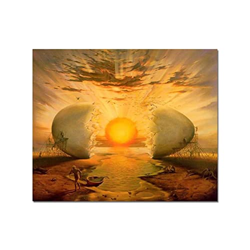 Klassische Salvador Dali L'Aurora Abstraktes Ei Sonnenstrahlen Leinwanddruck Poster Wandkunst Bilder für Wohnzimmer Gemälde 70x100cm Rahmenlos von GEMMII