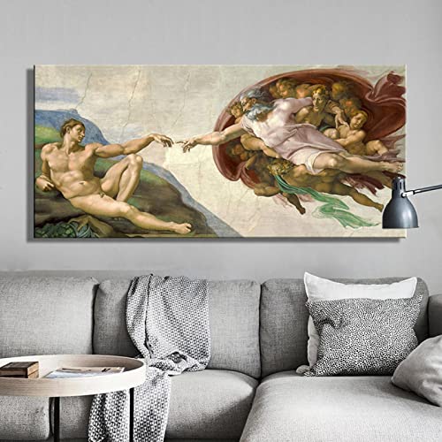 Leinwandbild XXL- Genesis Die Erschaffung Adams Poster Michelangelo Gemälde Gewölbe der Sixtinischen Kapelle Leinwand Kunst Wohnkultur 35x70cm Rahmenlos von GEMMII