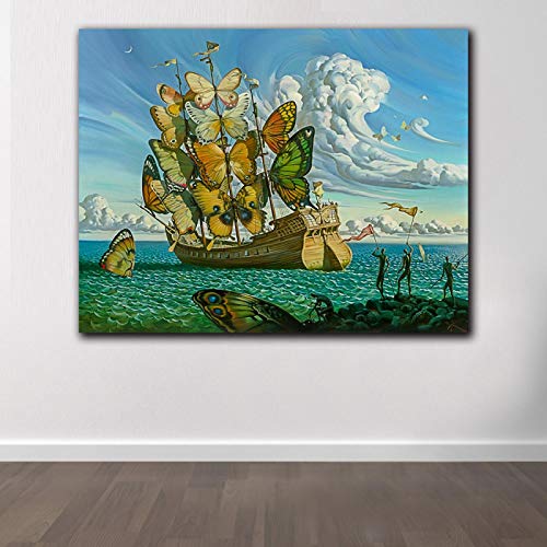Leinwanddruck XXL- Salvador Dali Painting Butterfly Ship Wall Pictures For Living Room Decor Printed paintings Fashion Wall Art 80x120cm Frameless von GEMMII