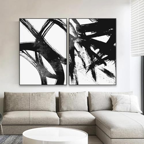 Schwarz-weißes Wandkunst-Poster, moderne abstrakte Kunst, Leinwandgemälde, Wandkunst, Poster, Drucke, Lesebüro, Dekoration, XXL, 70 x 100 cm x 2, rahmenlos Schwarz-weißes Wandkunst-Poster, moderne abstrakte Kunst, Leinwandgemälde, Wandkunst, Poster, Drucke, Lesebüro, Dekoration, XXL, 70 x 100 cm x 2, rahmenlos von GEMMII