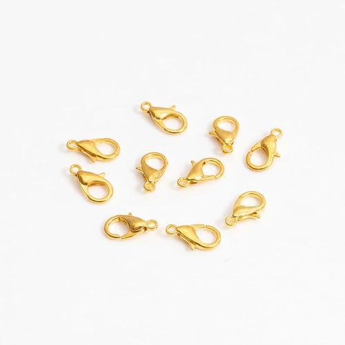 Karabinerverschlüsse für handgefertigte Halsketten, Armbänder, Schmuckherstellung, Zubehör, 100 Stück (12 mm, Gold) von GENGMEI