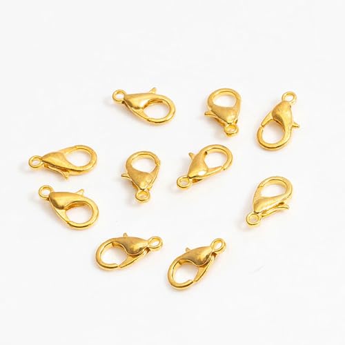 Karabinerverschlüsse für handgefertigte Halsketten, Armbänder, Schmuckherstellung, Zubehör, 100 Stück (14 mm, Gold) von GENGMEI