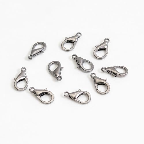 Karabinerverschlüsse für handgefertigte Halsketten, Armbänder, Schmuckherstellung, Zubehör, 100 Stück (14 mm, Gun Black) von GENGMEI