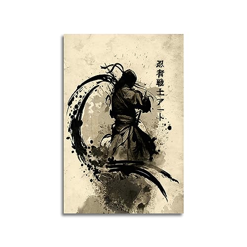 GENGSHENG Japanische Tinte Bushido Poster Leinwand Gemälde Vintage Japanischer Ninja Druck Wandkunst Charakter Bilder Dekoration Wohnzimmer Wohnkultur Ungerahmt 40,6 x 61 cm von GENGSHENG