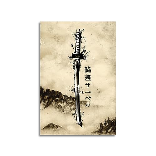 GENGSHENG Japanische Tinte Bushido Poster und Drucke Samurai, Leinwandgemälde, Samurai-Schwert, Wandkunst, Bilder, Dekoration, Wohnzimmer, Heimdekoration, ungerahmt, 40,6 x 61 cm von GENGSHENG