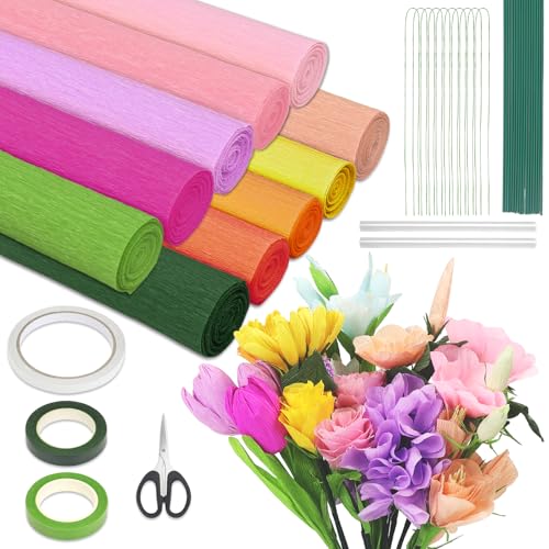 GENHH 10 Rollen Krepppapier Bunt, 25x250cm Bunt Bänder Crepe Paper, 10 Farben Krepppapier Pastell Bunte mit Blumendraht&Floristenband DIY Blumenpapier Basteln für Hochzeit Geburtstag Deko Rosa+Gelbe GENHH 10 Rollen Krepppapier Bunt, 25x250cm Bunt Bänder Crepe Paper, 10 Farben Krepppapier Pastell Bunte mit Blumendraht&Floristenband DIY Blumenpapier Basteln für Hochzeit Geburtstag Deko Rosa+Gelbe von GENHH
