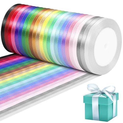 GENHH 24 Rollen doppelseitiges satinband, verschiedene, 365,8 m Gesamtlänge, dekoratives Band zum Basteln, Geschenke und Partys, Thanksgiving, Geburtstag stoffband GENHH 24 Rollen doppelseitiges satinband, verschiedene, 365,8 m Gesamtlänge, dekoratives Band zum Basteln, Geschenke und Partys, Thanksgiving, Geburtstag stoffband von GENHH