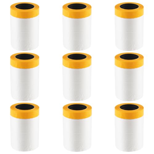 GENHH 9 Rollen Abdeckfolie mit Klebeband, 55CM*20M Abdeckfolie Maler, Abklebeband mit Folie Transparent Goldband Masker Tape Malerkrepp Zum Staubschutz Selbstklebende Malerfolie Malerband UV Beständig GENHH 9 Rollen Abdeckfolie mit Klebeband, 55CM*20M Abdeckfolie Maler, Abklebeband mit Folie Transparent Goldband Masker Tape Malerkrepp Zum Staubschutz Selbstklebende Malerfolie Malerband UV Beständig von GENHH