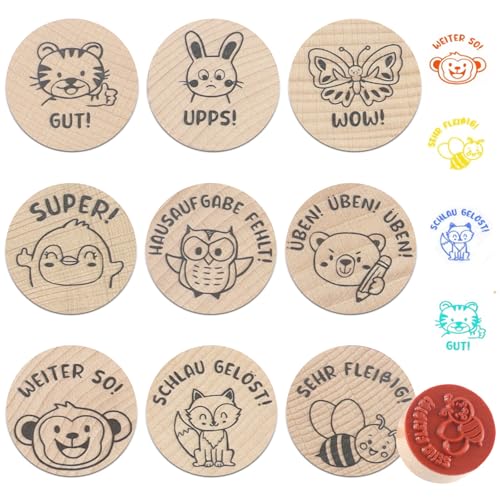 GENHH 9 Stück Holz Lehrer Stempel, Motivstempel Stempel Set, Stempel für Lehrer Belohnung Kinder Rund Holzstempel Deko Lehrerstempel Grundschule Lob Geschenk für Lehrertag GENHH 9 Stück Holz Lehrer Stempel, Motivstempel Stempel Set, Stempel für Lehrer Belohnung Kinder Rund Holzstempel Deko Lehrerstempel Grundschule Lob Geschenk für Lehrertag von GENHH