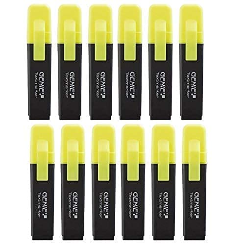 12 Stück GENIE Textmarker Neon Gelb Marker Highlighter Stifte Leuchtmarker von GENIE