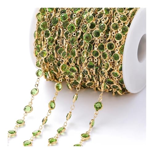 1 Meter/Rolle 6mm Kristall Perlen Halsketten DIY Kristall Perlen Halskette Halskette Bunte Glänzende Zirkon Halskette Perlen Machen Schmuck Handwerk (Hellgrün Gold) von GENODA