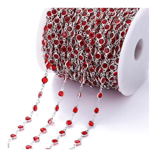 1Meter/Rolle 6mm Kristall Perlen Halsketten DIY Kristall Perlen Halskette Halskette Bunte Glänzende Zirkon Halskette Perlen Machen Schmuck Handwerk (Rot Silber) von GENODA