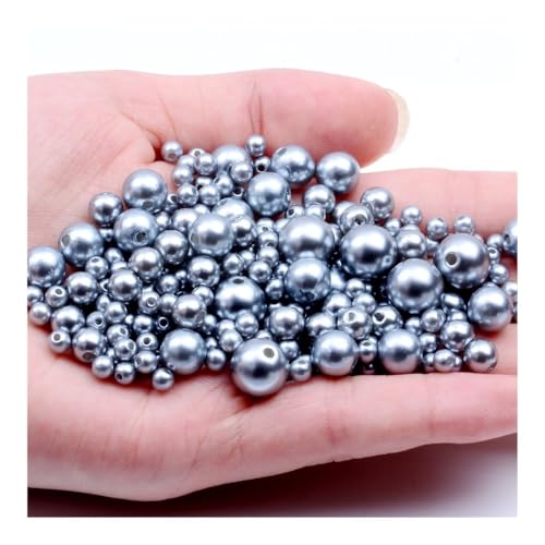 3-12mm viele Farben ABS Künstliche Perle Hell Gerade Loch DIY Runde Perle Schmuck Halskette Zubehör (Silber Grau 8,3mm 1000Stk.) von GENODA