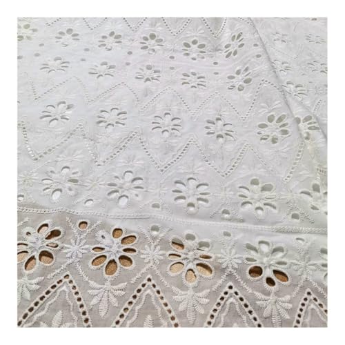 Spitzenstoff mit hohlen Ösen, bestickt, cremefarben, Baumwolle, Spitzenstoff für Kleid, Bluse, 130 cm x 2,7 m von GENODA