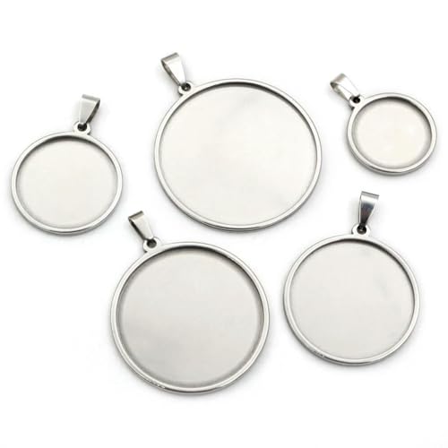 GENPICONG 5 Stück, verblasst Nicht, Edelstahl, 20, 25, 30, 35, 40 mm Innengröße, Anhänger, Cabochon-Basis, Cameo-Rohling, Charm-Fach für DIY-Schmuck von GENPICONG