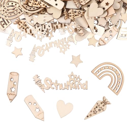 100 Stück Holz Konfetti Einschulung Deko Tischdeko Schuleinführung Schulkind Schulanfang Dekoration Deko Schulanfang Junge Streudeko Einschulung Mädchen einschulung Konfetti von GENZYRE