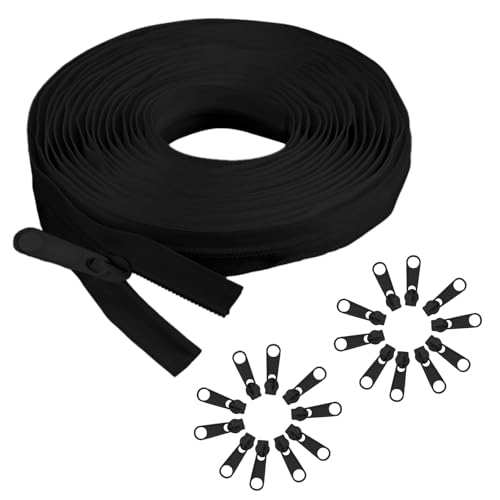 20M Endlosreißverschluss mit Zipper Reissverschluss Reißverschluss Zipper Reisverschluss Endloses Teilbar Ersatz Meterware Zip String mit 20 Reißverschlüsse Gen für Bettwäsche Kleidung Tasche Schwarz von GENZYRE