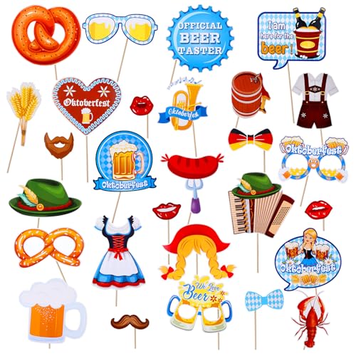 28 Stück Oktoberfest Deko, Oktoberfest Fotorequisiten Foto Requisiten Party Set Fotobox Accessoires OktoberfestPartybrille Bayrisch Bayern Bayrische DekoOktoberfest Accessoires Zubehör Dekoration von GENZYRE