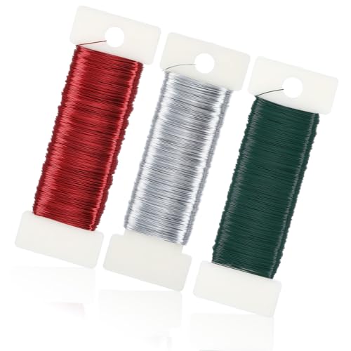 3 Farben Basteldrähte, 50M x 0,35mm Basteldraht Dünn Eisen Draht zum Basteln Schmuckdraht Bindedraht Floristendraht Silberdraht Wire Blumendraht Steckdraht DIY Deko, Basteldraht Rot, Grün, Silber von GENZYRE