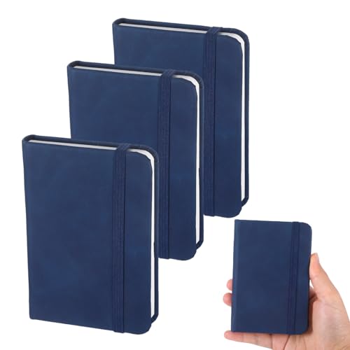 3 Stück Mini Notizbuch A7 Notizblock Kleines Notizbuch Klein Notizbücher Notizheft Notitzbuch Pocket Small Notebook Notepad Taschennotizbuch Pocketbook Notizblöcke aus Leder für Arbeit Dunkelblaues von GENZYRE