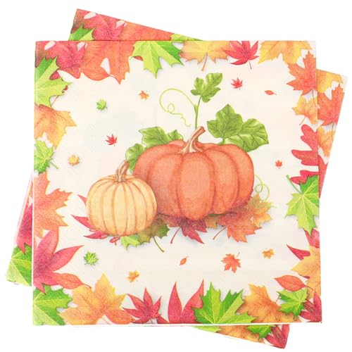 40 Stück Servietten Herbst Fall Kürbis Halloween Servietten Herbstmotiv Herbstlich Herbstservietten Tischdeko Herbst Thanksgiving Deko Napkins Papierservietten mit Herbstblätter Party Zubehör von GENZYRE