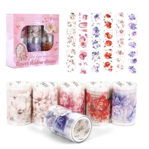 GENZYRE 6 Rollen Floral Washi Tape Set Vintage, Washi Sticker Rolle, Rub on Scrapbook Sticker Set Blumen Glitzer Washitape für Scrapbooking Journaling Kunsthandwerk Geschenke DIY für Blumen Lieben GENZYRE 6 Rollen Floral Washi Tape Set Vintage, Washi Sticker Rolle, Rub on Scrapbook Sticker Set Blumen Glitzer Washitape für Scrapbooking Journaling Kunsthandwerk Geschenke DIY für Blumen Lieben von GENZYRE